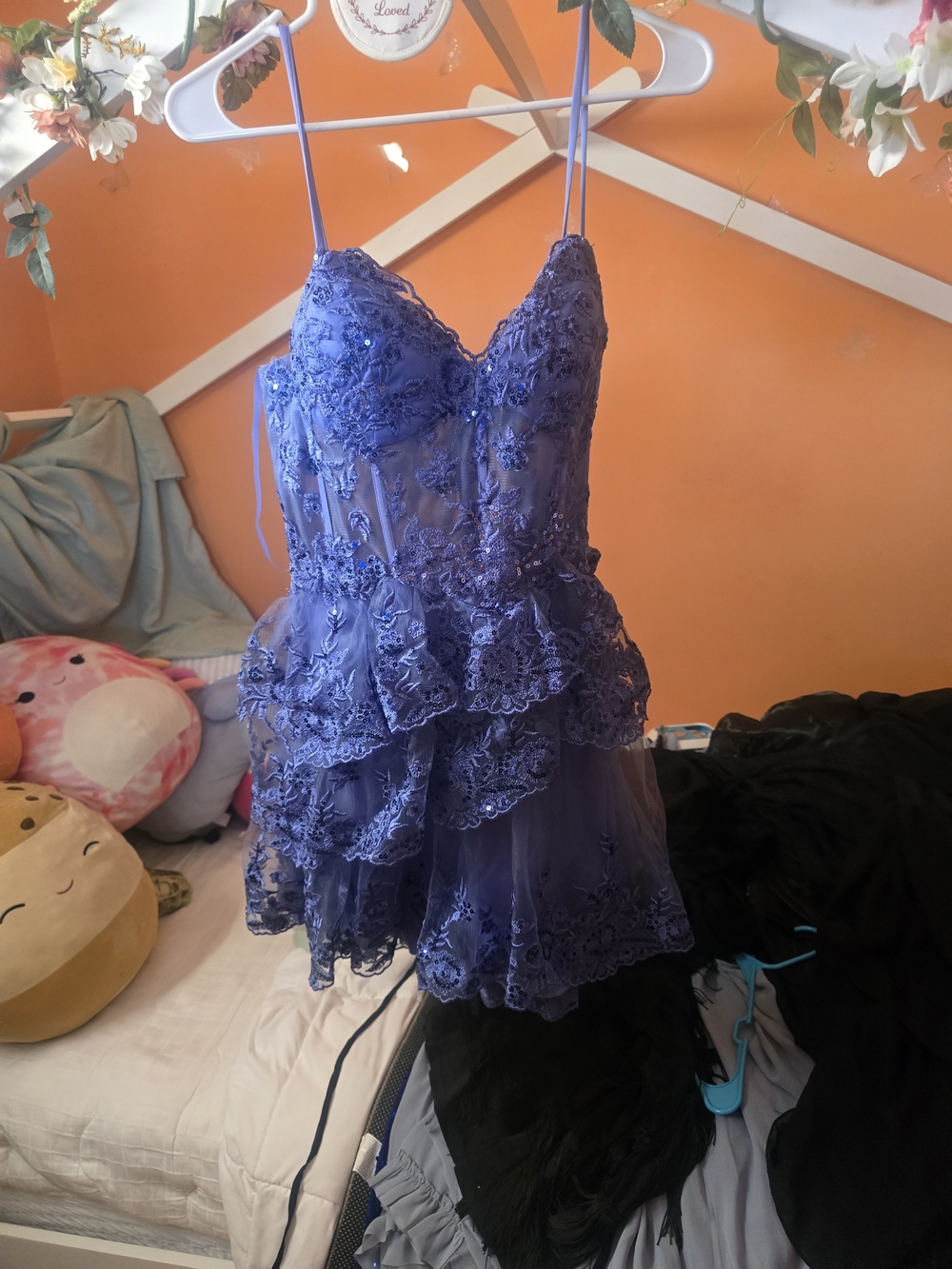 Lace Tiered Mini Dress in Deep Blue